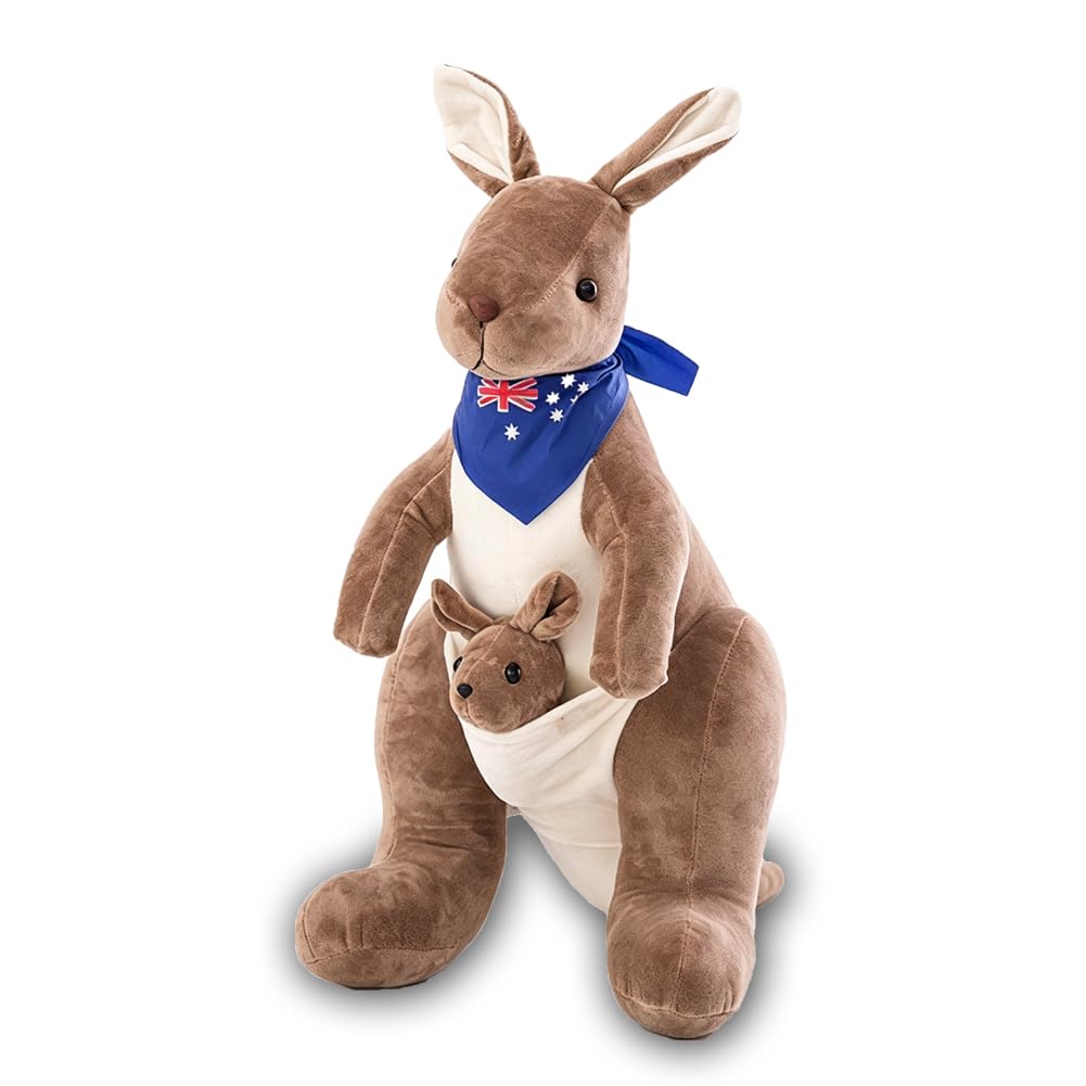 HAUZMLL Kangaroo Plush Toy, Simulated Animal Plush Doll, Cuddly Kangaroo Toy, Realistic Plush Ornament, Home Decor Gift for Friends & Teens