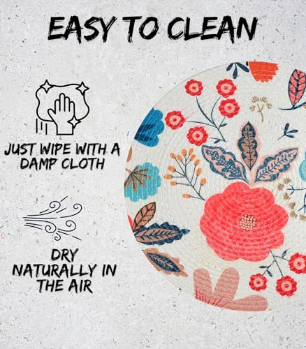 Image of LaVichitra Cotton Table Placemat | Dining Table Mat | Bed Side Table Mat | Cotton Round Shape Placemats | Washable PlaceMat for Shelves & Plant Pots - Pack of 2, Floral Print