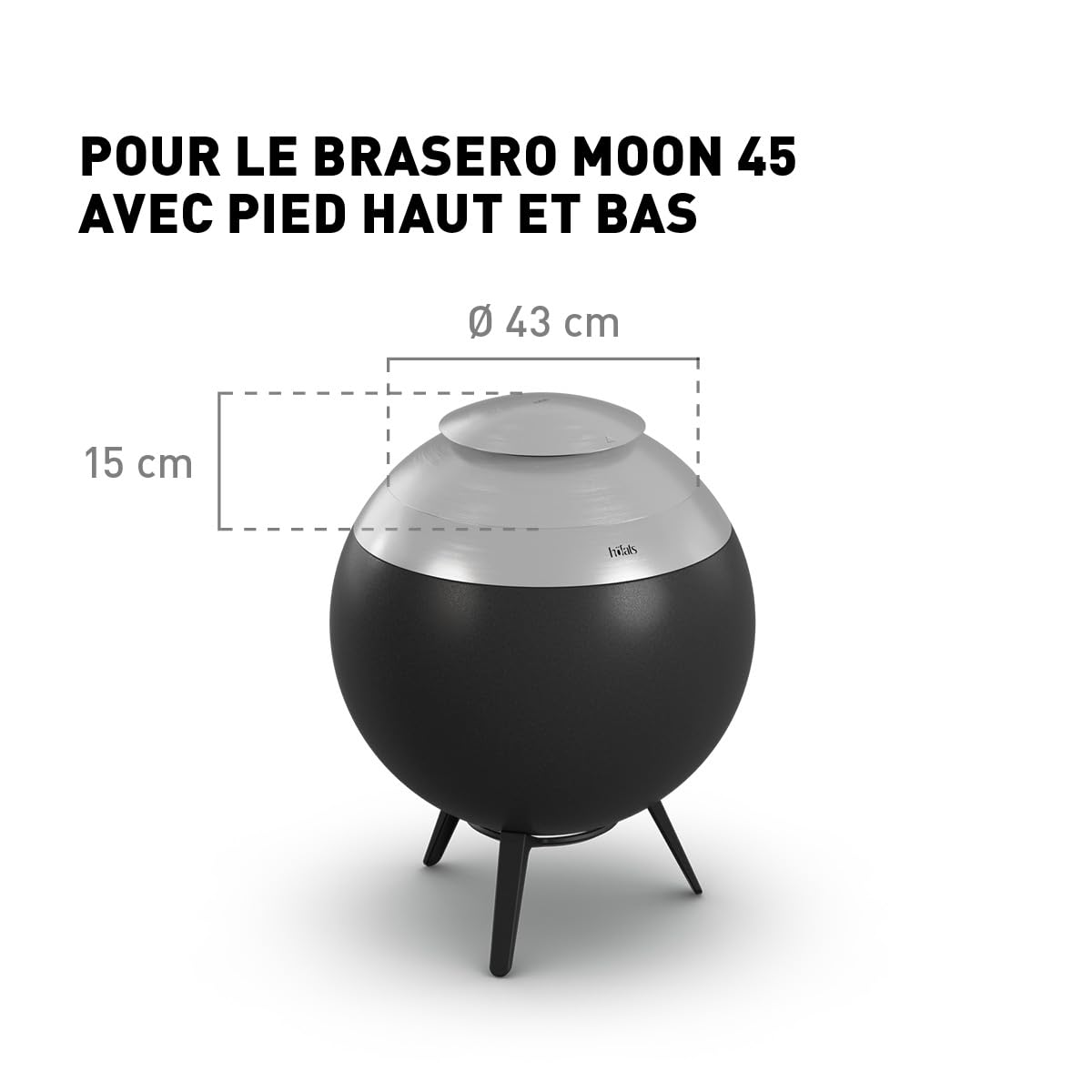 höfats Couvercle Moon 45 en acier inoxydable avec système de ventilation - Couvercle pour éviter les cendres et les étincelles - La courbure empêche l'accumulation d'eau - Résistant aux intempéries