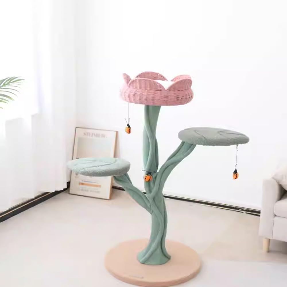 Katzenaktivitätszentrum Tulip Cat Klettergerüst Niedlicher Kratzbaum Mehrschichtige Struktur Marienkäfer Spielzeug Katzenkratzbaum