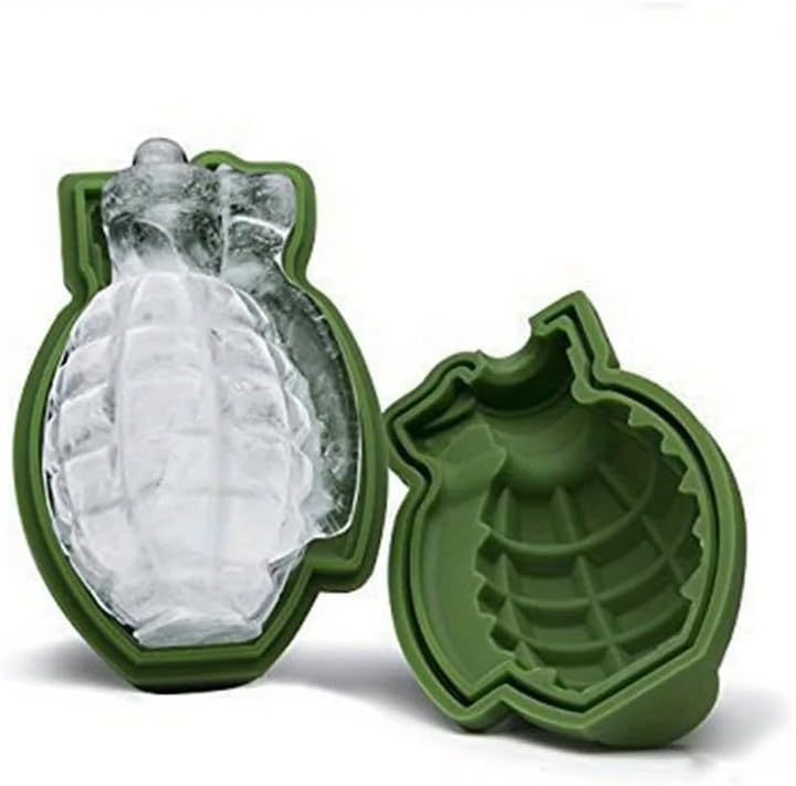 1/3/6/9 pack, 3D Grenade Shape Ice Cube Mold, Silicone Ice Tray, Army Green, Bar Party Maker, 3.35 x 1.97 Inches (9)