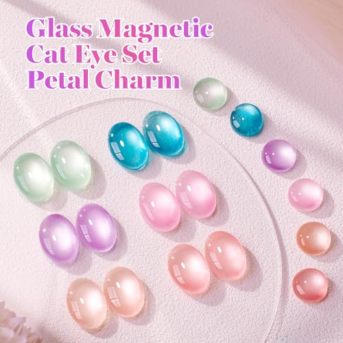 Image of Beetles Petal Charm Cat Eye Gel Nail Polish Set - 6 Colors 0.5Oz Full Size Spring Gel Polish Kit Glitter Pink Purple Blue Orange Red Green Magnetic Effect Soak Off UV Salon at Home Manicure Gift