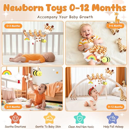 Image of Stuffed Spiral Car Seat Baby Toys 6-12 Months, Infant Giraffe Sensory Toys Hanging Stroller Accessories, Newborn Shower Gifts for Baby Boys Girls Essentials | Cute Colorful Giraffe