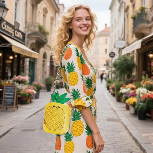 yuboo Women's Pineapple Purse, Summer Pineapple Bag Yellow Crossbody Shoulder Bag Novelty Purse for Hawaiian Tropical Accessories for Women2