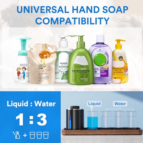 Image of Automatic Foaming Soap Dispenser Touchless, Rechargeable Electric Hand & Dish Soap Dispenser for Bathroom and Kitchen - Smart Digital Display, 6 Adjustable Level, 380ml, Wall Mounted, IPX5