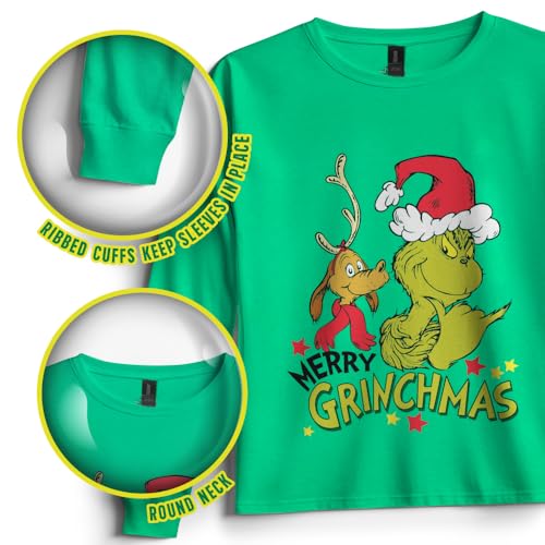 Dr. Seuss The Grinch Boy's Christmas T-Shirt - Crewneck Pullover Long Sleeve Holiday Tee for Kids2