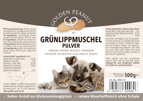 GOLDEN PEANUT Grünlippmuschelpulver 500 g - Neuseeland Muschel Pulver Extrakt Premium Qualität für Hunde und Katzen