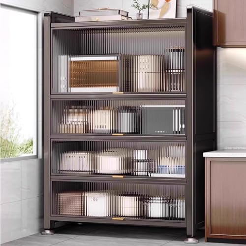 Soporte para microondas con gabinetes de bar, 4 puertas abatibles de acrílico, capacidad de 1100 libras, ideal para hornos microondas, máquinas de pan, máquinas de café y soluciones de almacenamiento