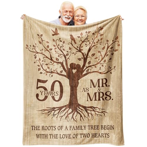 Glydein Happy 50th Anniversary Wedding Gifts, Flannel Soft Blanket Decor, Golden 50th Anniversary...