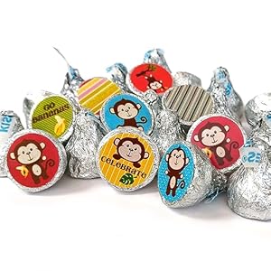 Monkey Labels for Hershey Kisses chocolates by Adore By Nat – Birthday and Baby Shower Candy Stickers – Set of 240