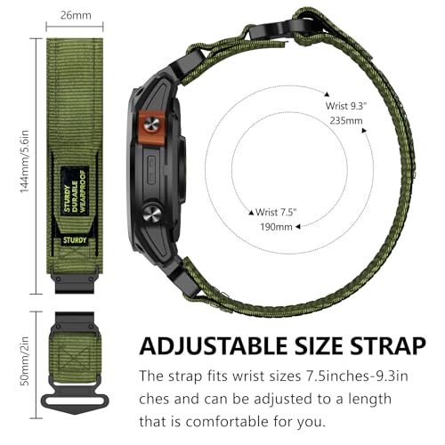 MYSNBKN 26mm Quick Fit Nylon Strap for Garmin Fenix 8 51mm/Fenix 7X Pro/Fenix 7X/Fenix 6X/Fenix 6X Pro/Fenix 5X/Fenix 5X Plus/Fenix 3/Fenix 3 HR - Image 3