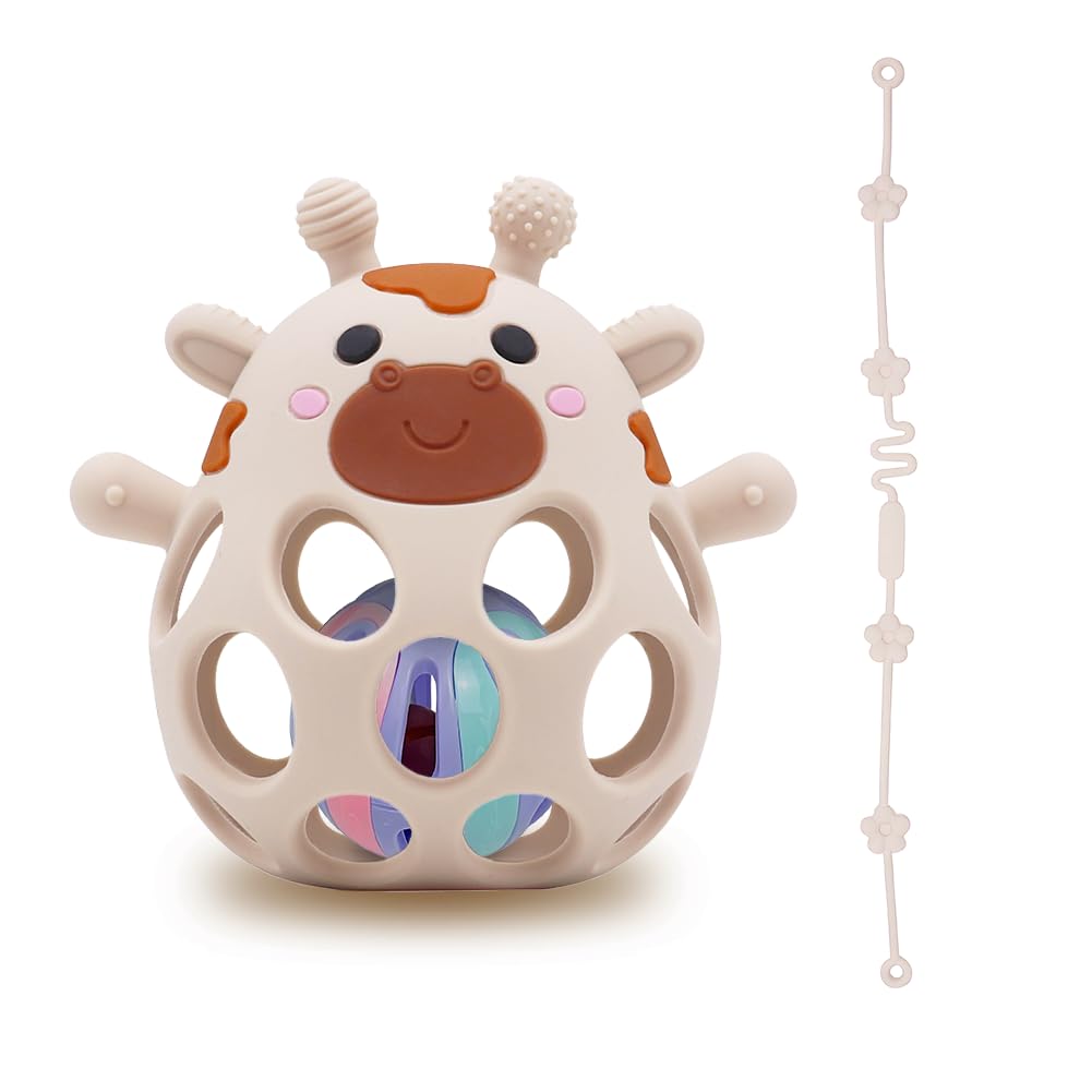 Teething Ring & Rattle for Babies - Sensory Toy from 0 Months, Teething Aid & Grasping Ball - Gift for Boys & Girls Chicken - Image 4