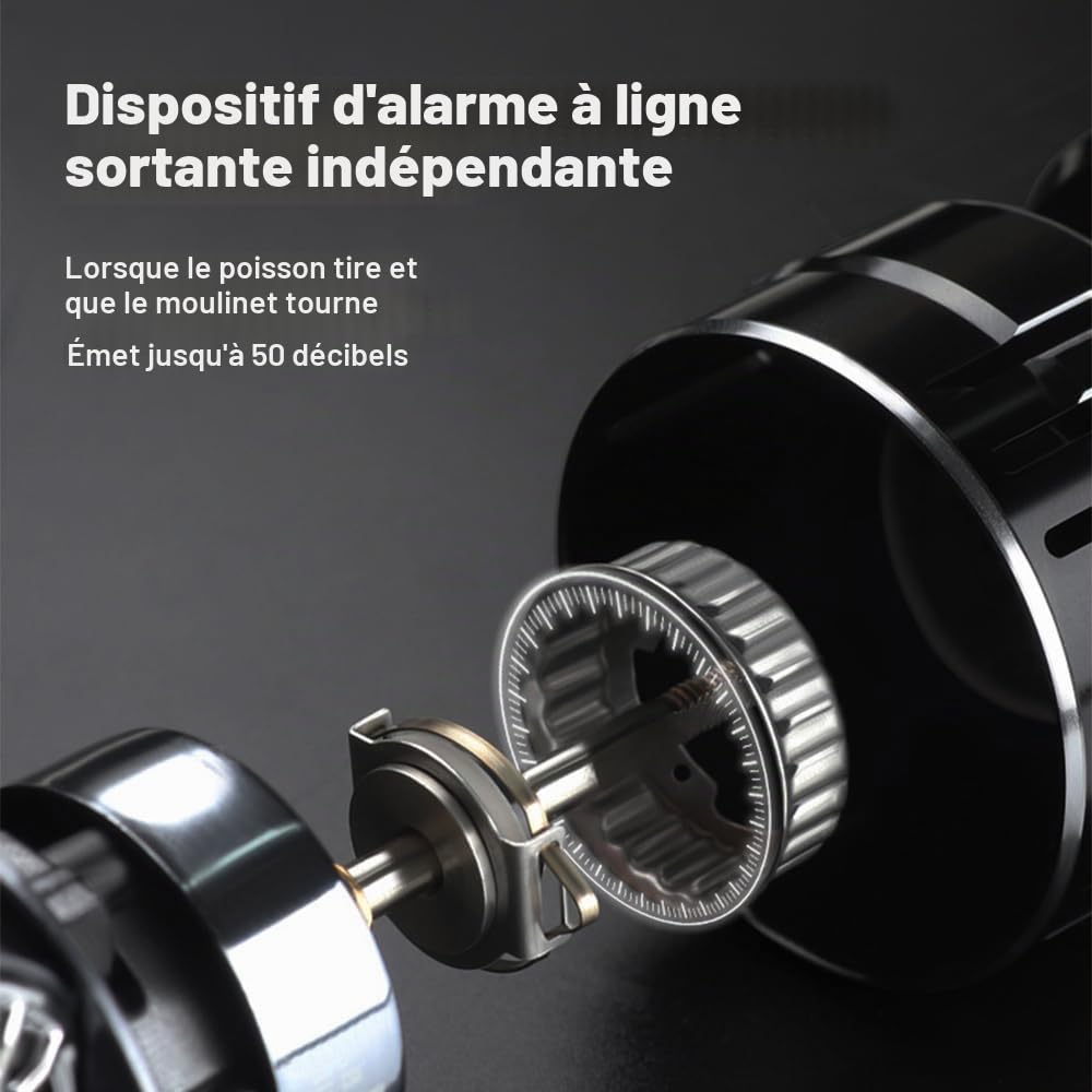 Moulinet de Pêche en Mer, Fishing Reel à Tambour Fixe, Moulinet Lisse Ultra Puissant 12/14KG en Aluminium avec Son d'alarme de 50 DB pour Pêche en Eau Salée et Eau Douce