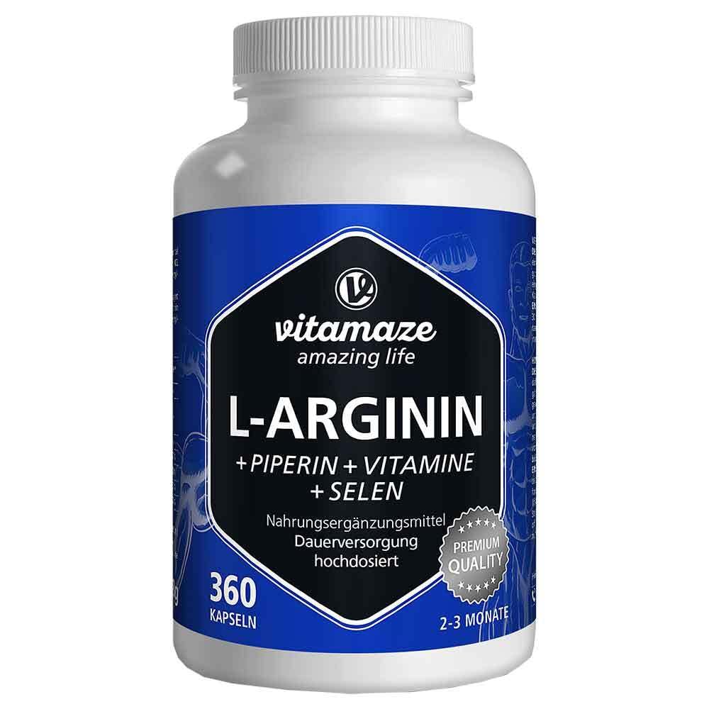 L-Arginina Capsule ad Alto Dosaggio, 360 Capsule con B6, B12 + Acido Folico + Selenio + Piperina, Qualità Tedesca, Integratore Alimentare senza Additivi non Necessari