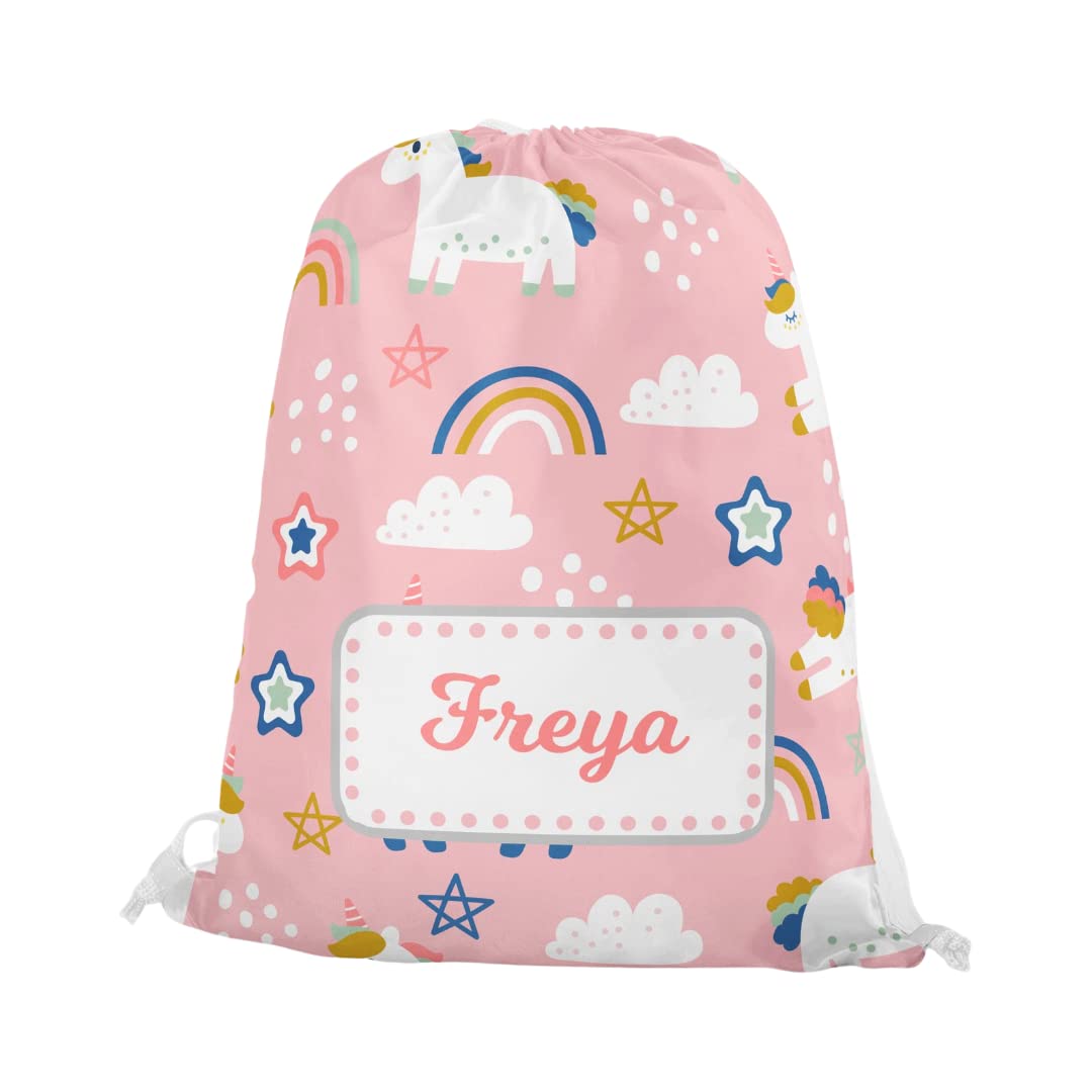 Fandango Personalised Premium Drawstring Bag Pink Unicorn PE Gym Kit School P.E Kids Sport Rucksack