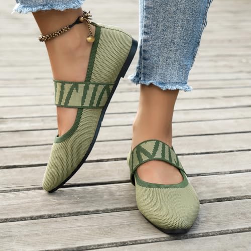 REFRASE LIFE Women's Ballet Flats Pointed Toe with Elastic Strap, Black and Beige Dressy Knit Slip-On Ballet Shoes for Everyday Wear, Lightweight and Breathable2