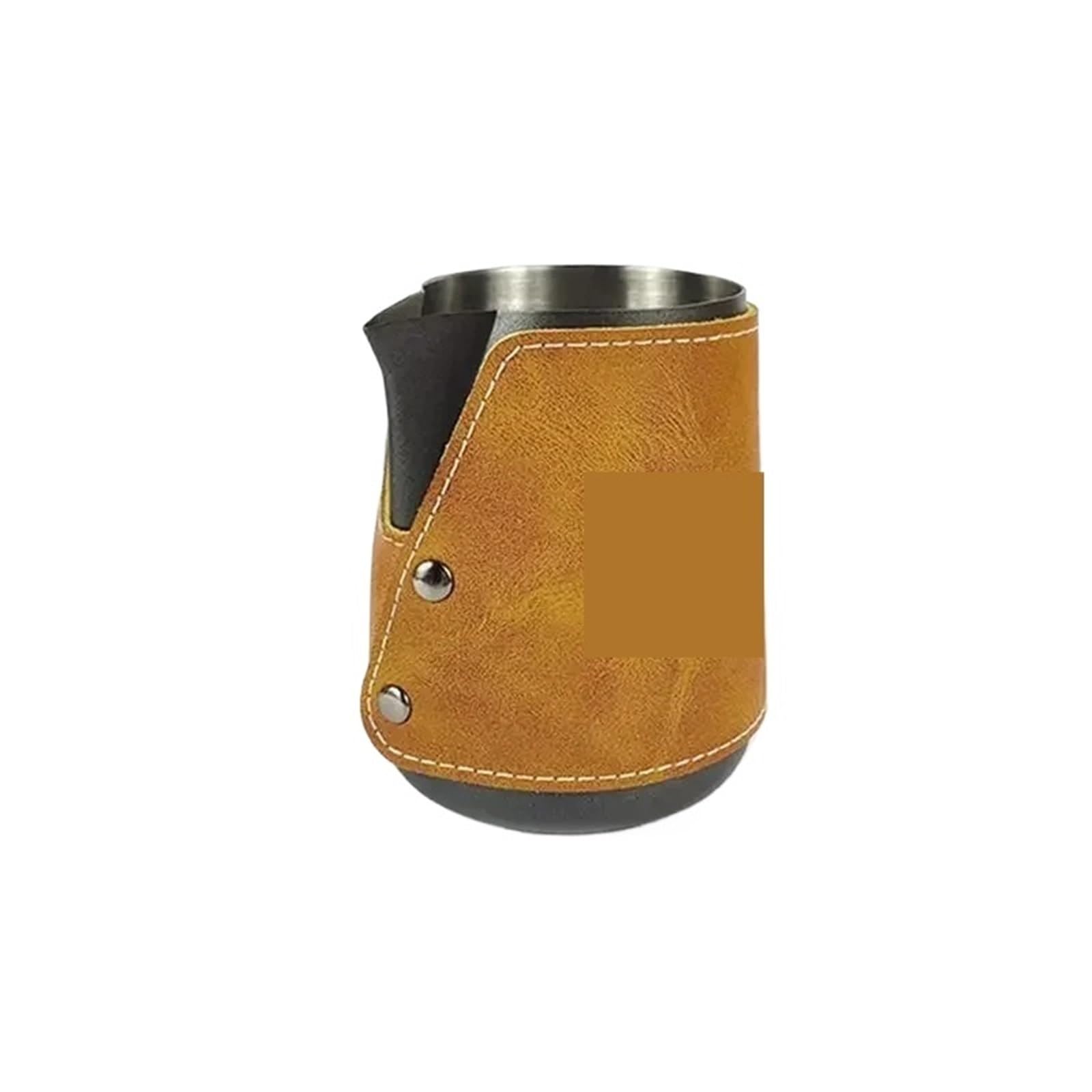 Taza de café con leche 450ML, tanque acero inoxidable, boca puntiaguda, taza espuma espesada, Estuche cuero, herramienta Barista Para Espumar(Black)