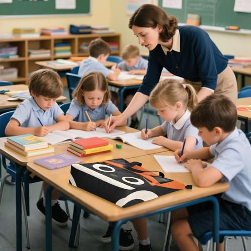 Bolsa para libros infantil reutilizable de gato negro con cierre de cremallera 2