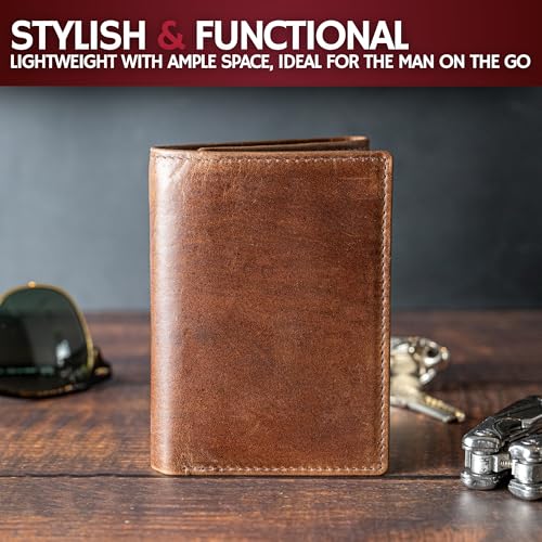 Image of BULL GUARD RFID Genuine Leather Trifold Wallets for Men ID Window, Secret Pocket, With NO Logo - Wilderness Brown, 3.25 x 4.25, Classic