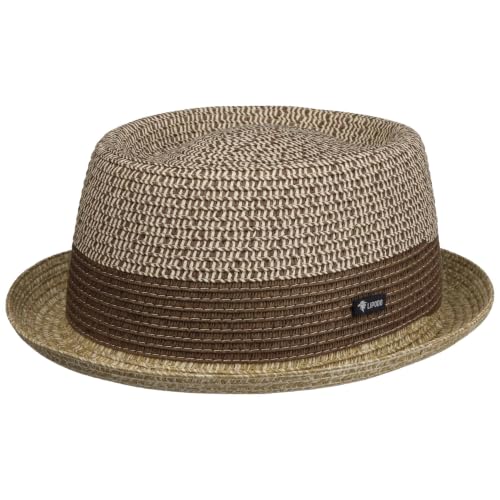 Lipodo Chapeau en Paille Ennario Pork Pie Homme - Made in Italy Porkpie de Soleil Printemps-ete Ete - M (56-57 cm) Beige