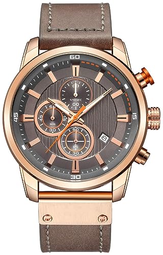 Image of FANMIS Mens Sport Military Analog Quartz Watch Chronograph Classic Casual Business Dress Waterproof Watch Multifunctional Wristwatch with Leather Strap