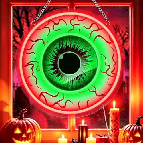 Halloween Eyeball Neon Signs Led Lights, Window Wall Decorations Indoor | Red Green Dimmable Light USB Powered, 11.8" x 11.8" Cool Gothic Party Decor for Bedroom, Game Room, Home, Office, Man Cave - image 1