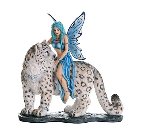 Figura decorativa hada con leopardo de nieve 8.5 pulg