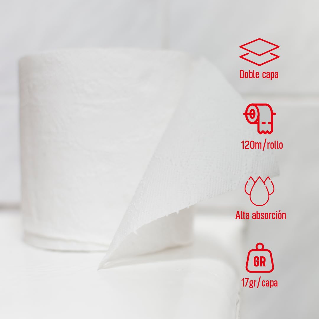 Clim Profesional 18 Rollos de Papel Higiénico Industrial Suave y Extrablanco de 2 Capas con Precorte. Acabado Gofrado y Muy Resistente.
