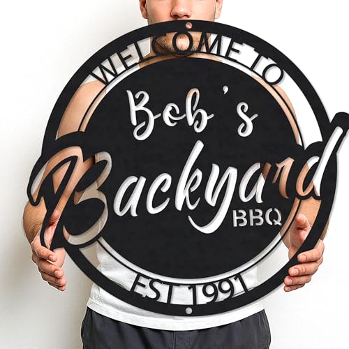 BBQ Metal Sign for Grill Masters - Personalized Barbecue Kitchen Decor - Vintage Man Cave Sign - Outdoor Patio, Porch, Garden Accessories - Custom Gift for Dad, Grandpa