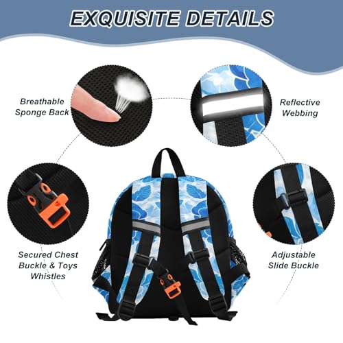 Kid's Backpack for Boys & Girls Toddler Bag Blue Roses Flower Backpack with Safety Leash3