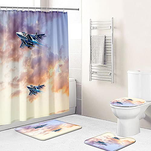 ZDDWLDL 4-Teilig Duschvorhang Set Mit Rutschfesten Teppichen Toilettendeckel Und Badematte Wasserdicht Farbfest Schimmel… – Bild 3