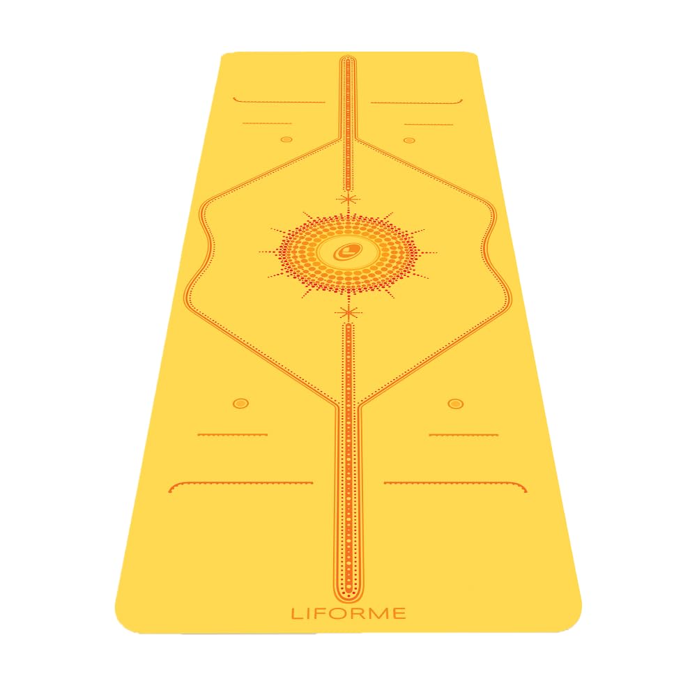 Liforme Yoga Mat Collection - Free Yoga Bag Included - Patented Alignment System, Warrior-like Grip, Non-Slip, Eco-friendly, Sweat-resistant, Long, Wide and Thick for Comfort (Radiant Sun-Yellow)