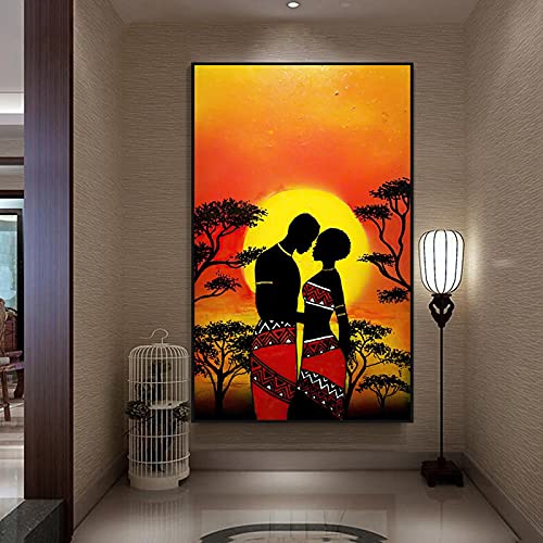 Toile paysage coucher de soleil romantique et amoureux africains 55x95 cm sans cadre