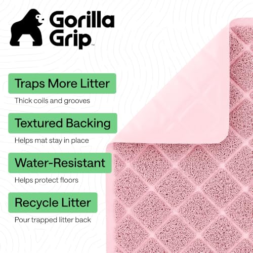 Image of Gorilla Grip Durable Cat Litter Mat (24x17), No Phthalate, Water Resistant, Traps Litter from Box and Cats, Scatter Control, Soft on Kitty Paws, Easy Clean Cat Mat (Light Pink), 1 Count, Plastic