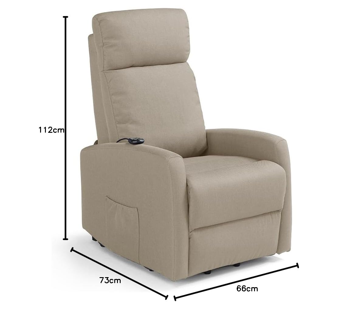 REDÒKASA Poltrona relax elettrica Seattle Plus per anziani, 1 o 2 motori, 2 ruote posteriori, reclinazione e alzapersona, dimensioni contenute, tessuto antimacchia idrorepellente (1 Motore, Corda)