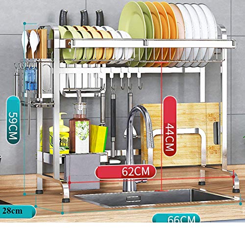 Geschirrkorb über Spüle, Edelstahl Geschirrtrockner mit Utensilienhalter Geschirrablage Regal Küchentheke Organizer Silber 66cm (26inch)