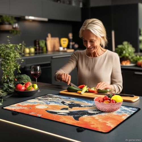 Image of Electric Stove Top Covers Heat Resistant Glass Ceramic Cooktop Cover Mat Multipurpose Kitchen Scratch Resistant Flat Top Stove Cover, 29 x 21 Inch, Orca Print