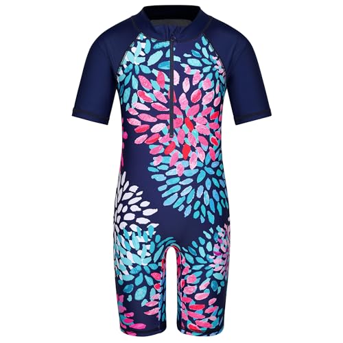 Image of TFJH E Short Sleeve Girls Swimsuits UV 50+ One Pieces Zipper 2-14Y | From beach vacations and pool parties to cruises and water parks, this colorful floral swimsuit is her summer favorite