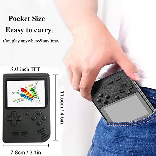 JJFUN Portable Handheld Game Device for Kids 4-8 , Retro Video Game Player Built-in 400 Classic Old Games 3.0\" LCD Screen, Classic AV Out TV Gaming Device Great Gift Idea for Children (Black)