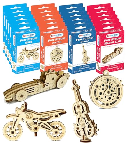Image of Funvention Fun Fidgets Assorted (6 x 4 DIY Miniature Mechanical Models Bike, Car, Guitar & Watch) Pack of 24 - Birthday Return Gifts Party Pack Return Favors for Kids Art & Craft STEM Learning Toys