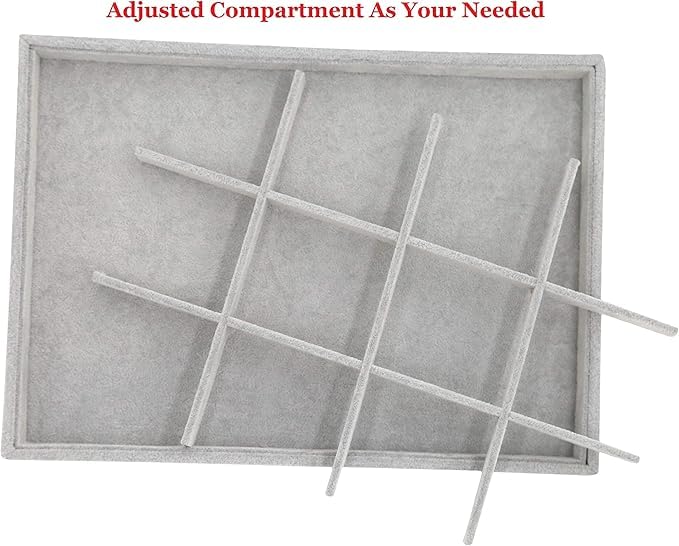 Image of Velvet Jewellry Drawer Organizer Stackable Tray (Grey, 12 Grid Grey)