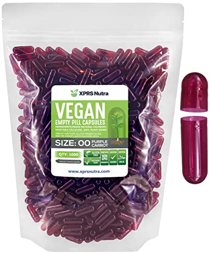 Image of XPRS Nutra Size 00 Empty Capsules - 1000 Count Empty Vegan Capsules - Vegetarian Empty Pills - DIY Vegetable Capsule Filling- Veggie Pill Caps (Purple Carrot)