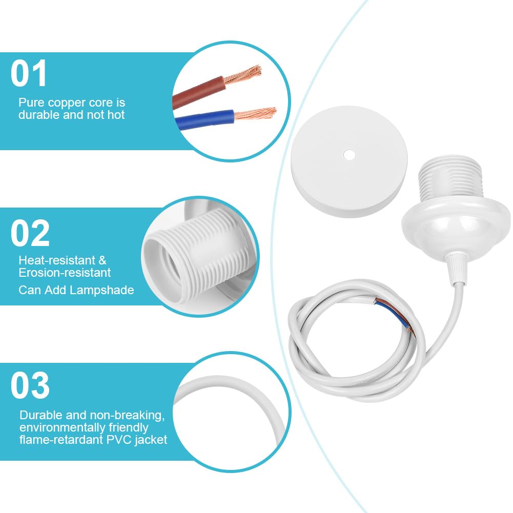 AUAUY 2 Pack White Pendant Light Fitting, E27 Lamp Holder for Ceiling Pendant Light with 90CM Adjustable Cable - Image 3