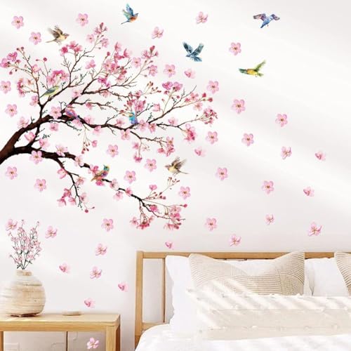 Vinilo decorativo con flores y pájaros rosa 30x60 cm