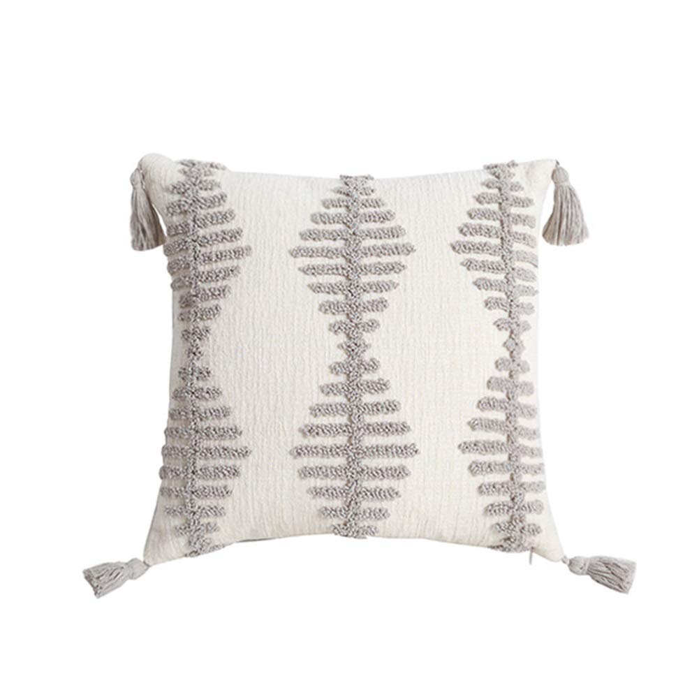 MiDuoHU Tasseled Cushion Covers, Tufted Decorative Throw Pillow Case handmade Square Pillowcases 45X45cm for Sofa Couch Bedroom Livingroom(Gray)