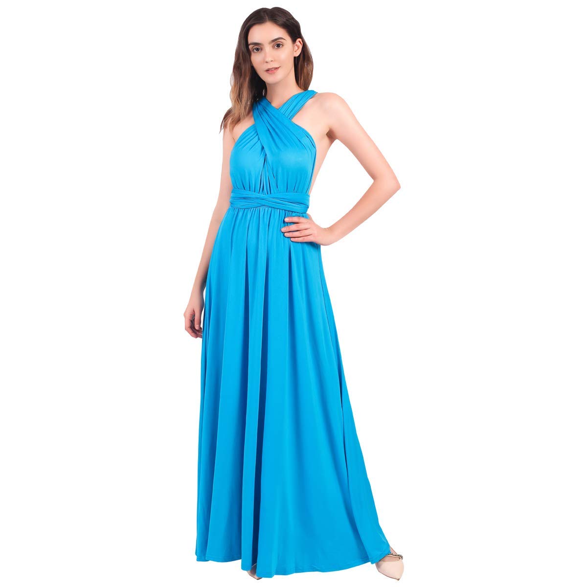 Ibtom Castle Women's Blue Sexy Convertible Multi Way Wrap Transformer Solid Cocktail Off Shoulder Wedding Bridesmaid Evening Long Maxi Dress Floor Length Bandage Pageant Prom Ball Gowns Xl