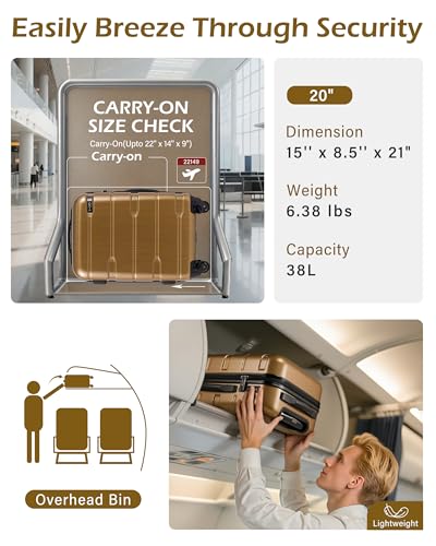 Image of Coolife Luggage Expandable(only 28 inch) Suitcase PC+ABS Spinner Built-In TSA lock 20in 24in 28in Carry on, Black brown, S(20in carry on)