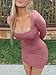 ANRABESS Women Long Sleeve Square Neck Sexy Bodycon Tight Cocktail Party Club Night Formal Short Dress 2025 Going Out Outfits Fuchsia X-Small