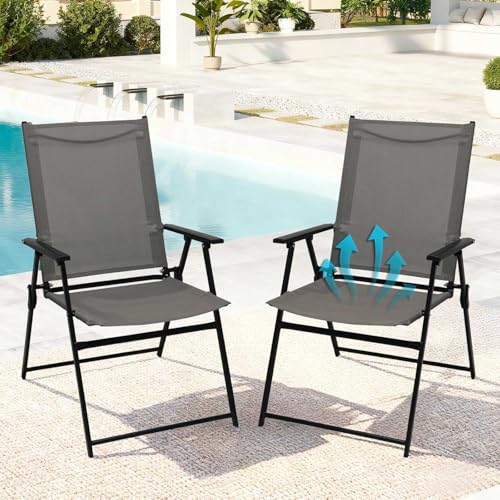 JMGJOY Sillas Plegables Tumbonas Estructura de Aluminio Carga Máx.150kg para Balcón, Sala de Estar,Restaurante y Conferencias (Gris, Pack de 2)