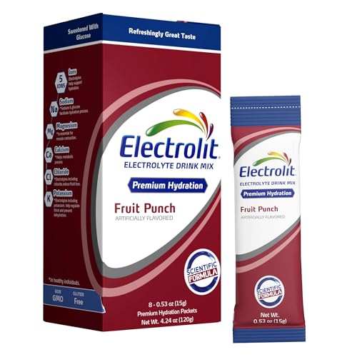 Electrolit Electrolytes Powder Packets Fruit Punch 8 Pack Powdered Hydration Packets for Dehydration & Rehydration Post Workout Flavored Hydrating Drink Mix Gluten Free Daily Water Enhancer Sticks